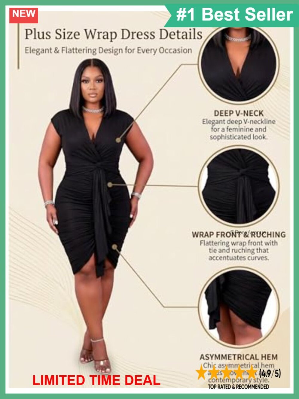 Plus Size Bodycon Ruched Drawstring Mini Club Party Dress - Picture 4 of 6